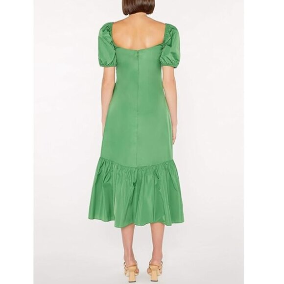 CINQ À SEPT 'Megan' Puff-Sleeve Ruffle-Trim Midi-Dress, Grass Green - Picture 2 of 4